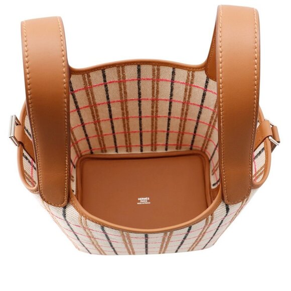 HERMES Picotin Lock Blanket Size PM Toile H/Swift Leather Gold/Ecru/Fauve - Picture 5 of 7